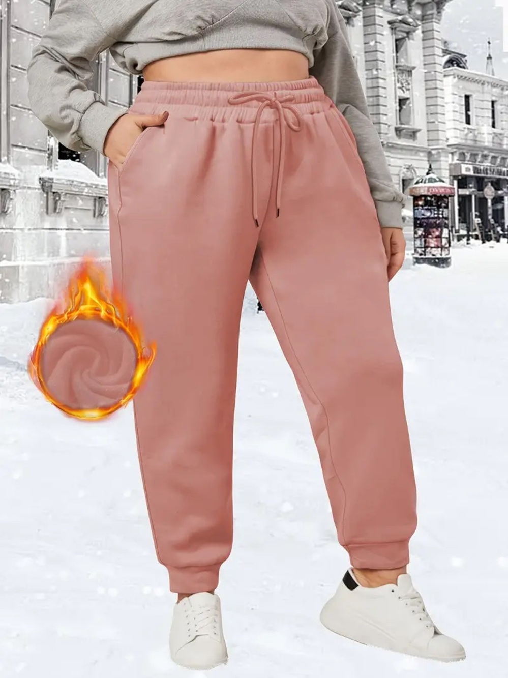 SHEIN Drawstring High-Waist Dusty Rose Jogger Pants